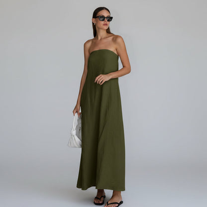 Da Donna Abito Maxi Senza Spalline Effetto Lino Vestibilità Comoda