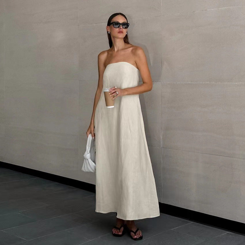 Da Donna Abito Maxi Senza Spalline Effetto Lino Vestibilità Comoda