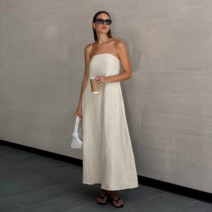 Da Donna Abito Maxi Senza Spalline Effetto Lino Vestibilità Comoda