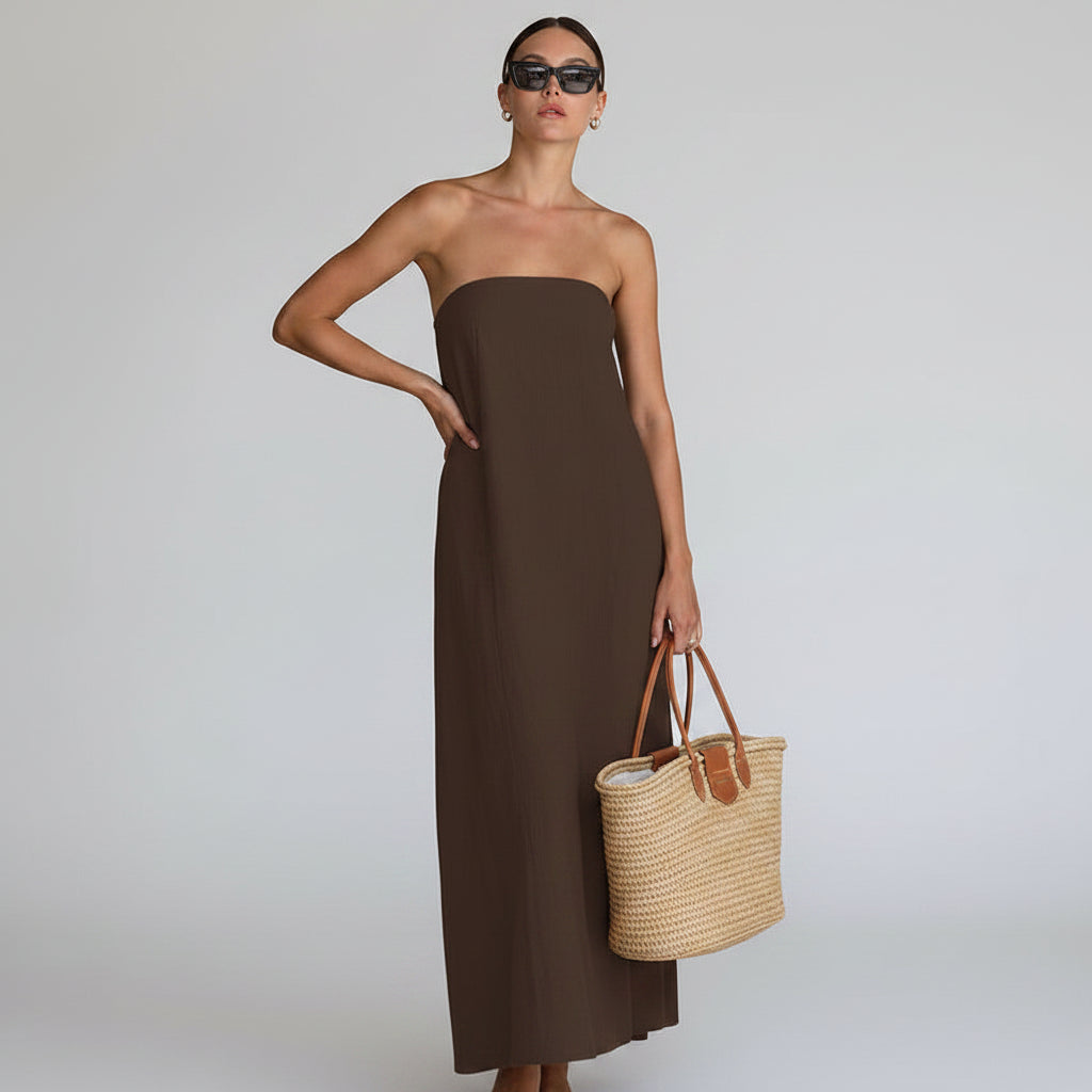 Da Donna Abito Maxi Senza Spalline Effetto Lino Vestibilità Comoda