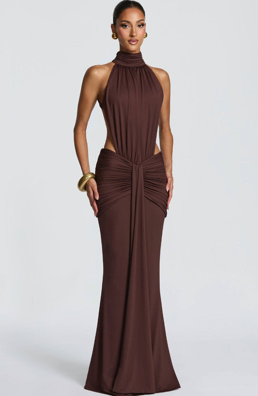 Da Donna Abito Maxi All'Americana con Vita Arricciata con Apertura