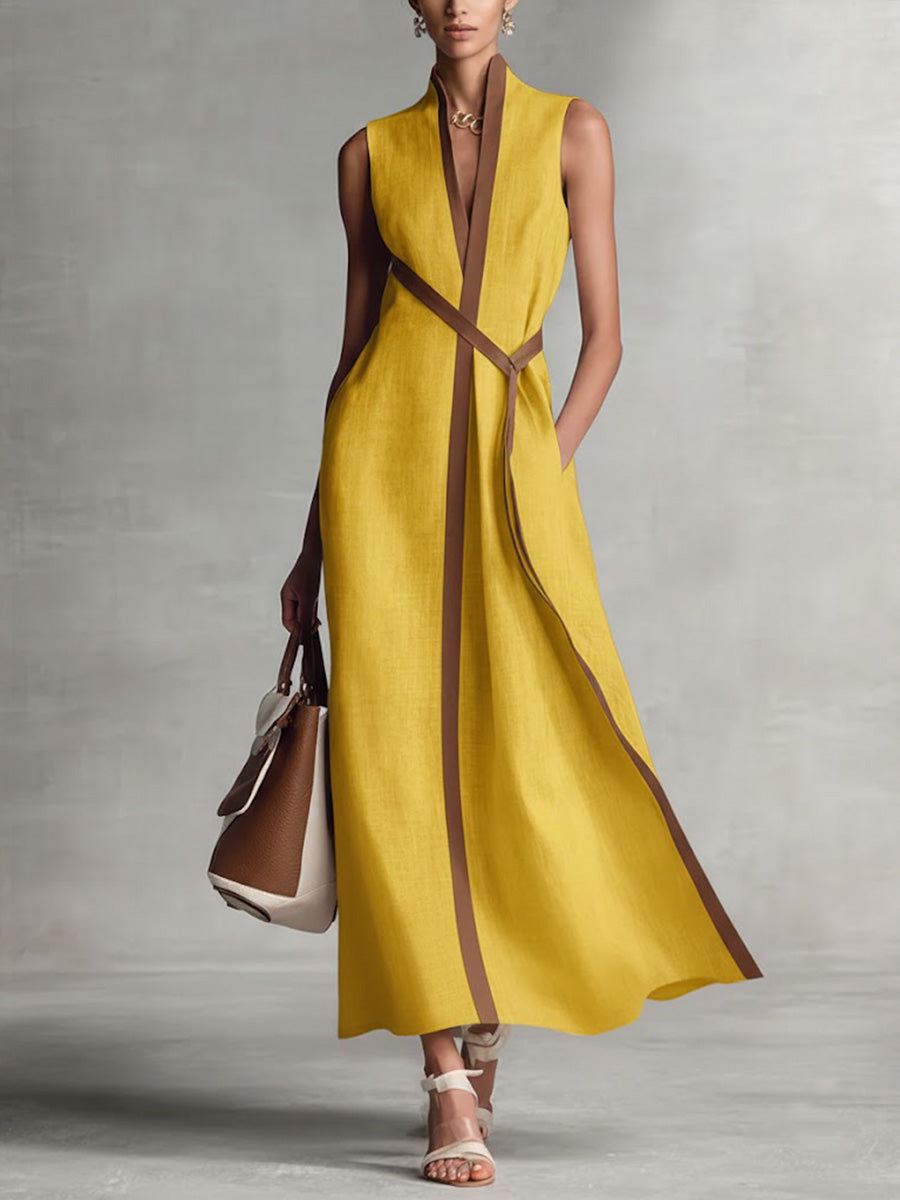Da Donna Abito Maxi Incrociato Smanicato con Tasche e Linee Eleganti