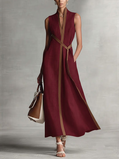 Da Donna Abito Maxi Incrociato Smanicato con Tasche e Linee Eleganti