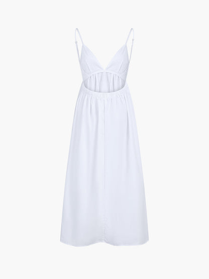 Da Donna Abito Maxi con Spalline Scollo Profondo e Vita Aperta