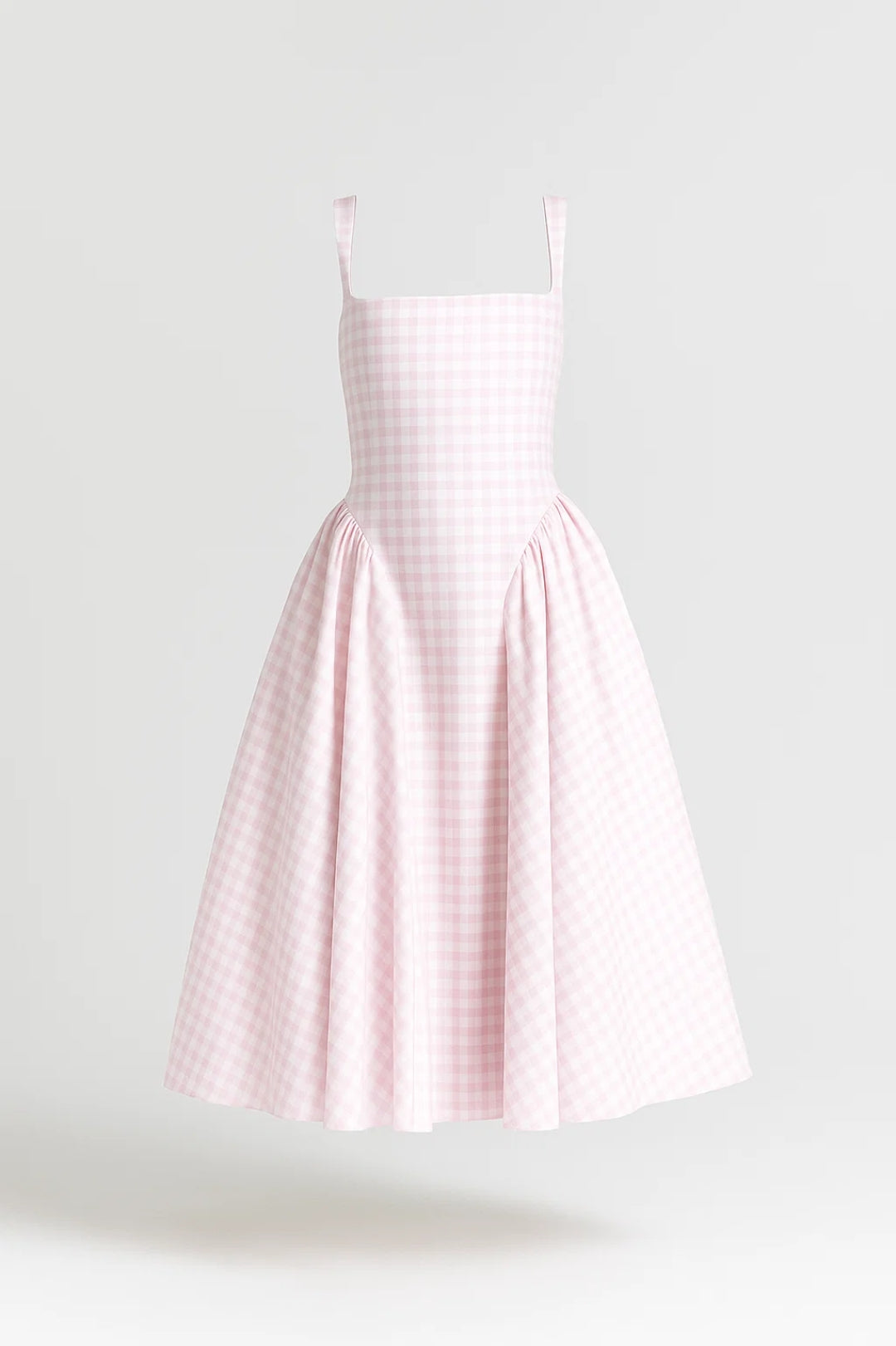 Da Donna Abito Midi Stampato con Scollo Quadrato e Gonna Ampia