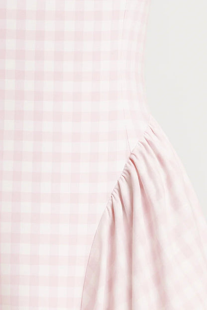 Da Donna Abito Midi Stampato con Scollo Quadrato e Gonna Ampia