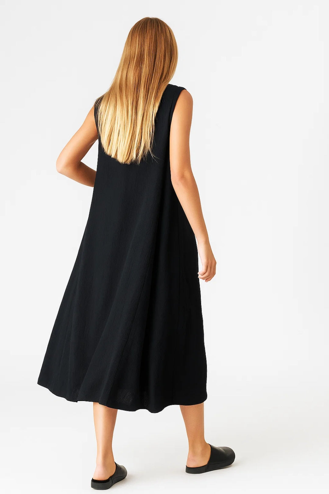 Da Donna Abito Maxi Svasato Senza Maniche con Scollo Rotondo