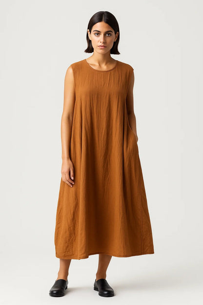Da Donna Abito Maxi Svasato Senza Maniche con Scollo Rotondo