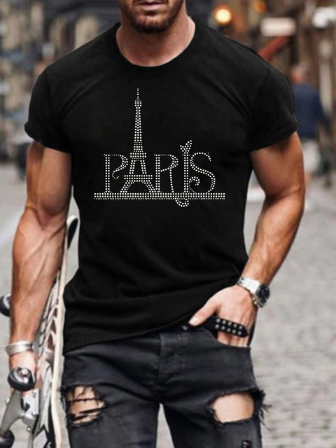 Men's T-Shirt with Cross Graphic and Rhinestones Modern Urban