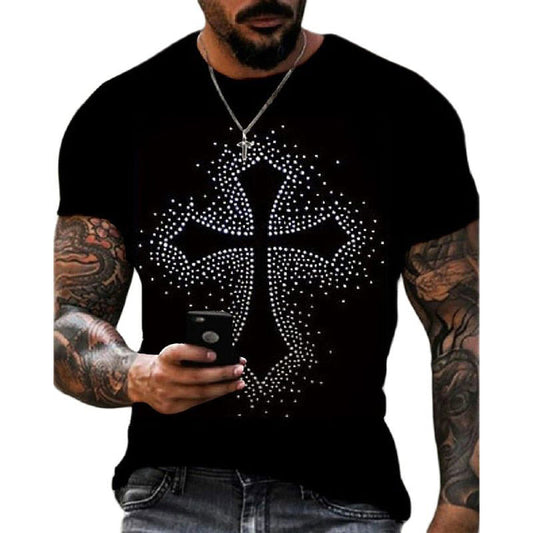 Da Uomo T-Shirt Grafica Croce Strass Urban Moderna