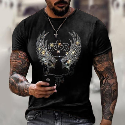 Men's T-Shirt with Cross Graphic and Rhinestones Modern Urban