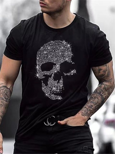 Men's T-Shirt with Cross Graphic and Rhinestones Modern Urban