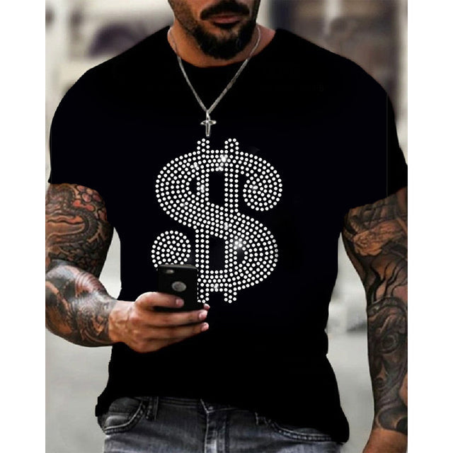Men's T-Shirt with Cross Graphic and Rhinestones Modern Urban