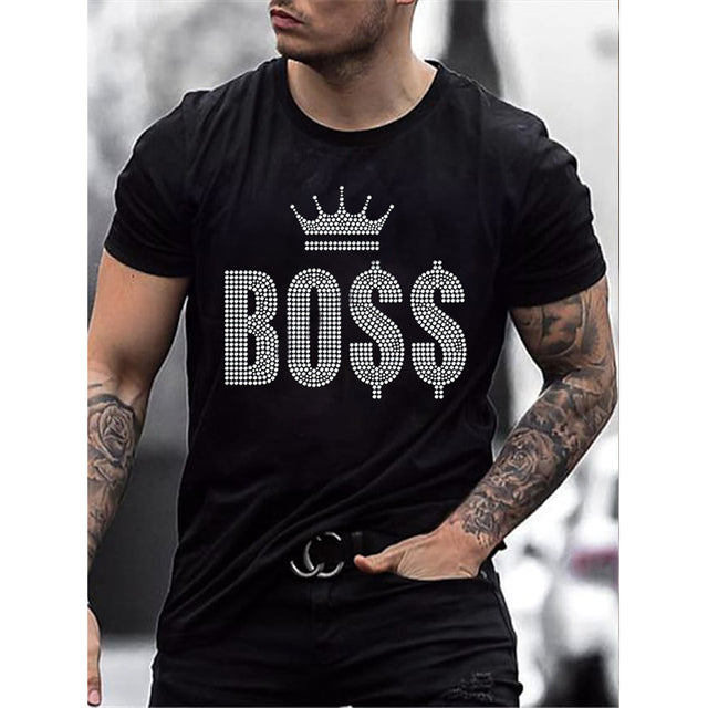 Men's T-Shirt with Cross Graphic and Rhinestones Modern Urban