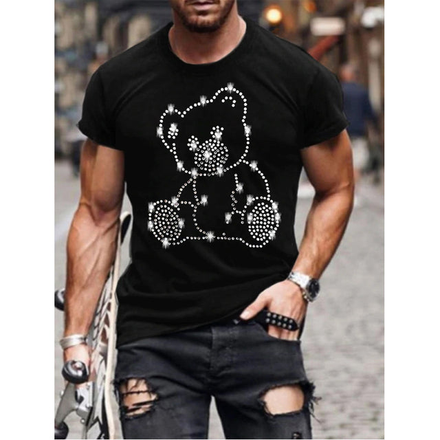 Men's T-Shirt with Cross Graphic and Rhinestones Modern Urban