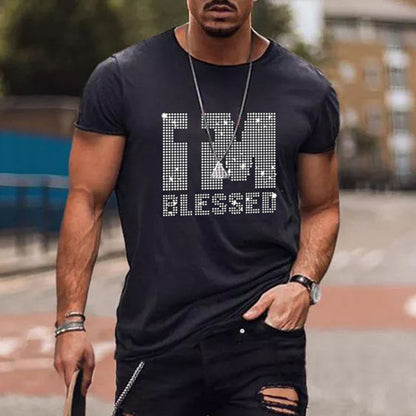 Men's T-Shirt with Cross Graphic and Rhinestones Modern Urban