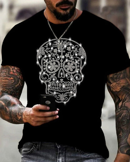Men's T-Shirt with Cross Graphic and Rhinestones Modern Urban