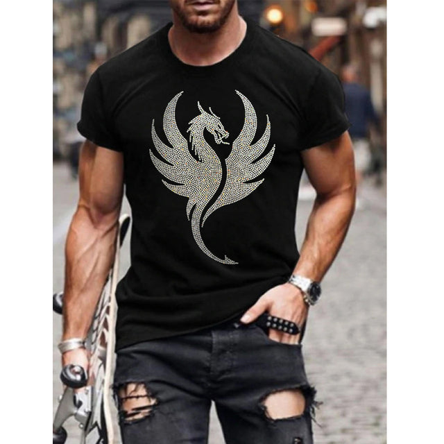 Men's T-Shirt with Cross Graphic and Rhinestones Modern Urban