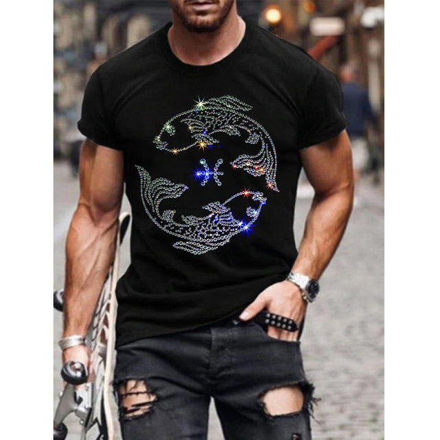 Men's T-Shirt with Cross Graphic and Rhinestones Modern Urban
