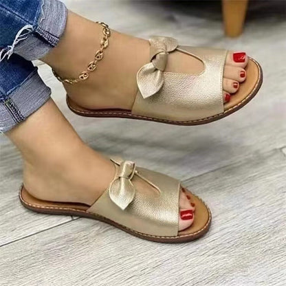 Women's Flat Sandals with Bow and Open Toe