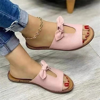 Women's Flat Sandals with Bow and Open Toe
