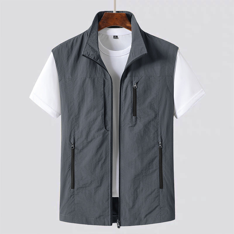 Uomo Gilet Leggero Zip Frontale Stile Utility Contemporaneo