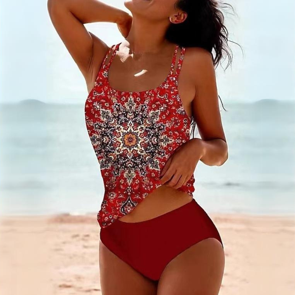 Da Donna Tankini Due Pezzi Vita Alta Costume Mare Elasticizzato ad Asciugatura Rapida