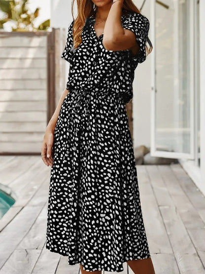 Women's Modern Casual Printed Midi Dress with Adjustable Belt