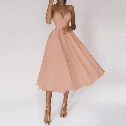 Women's Structured Midi Dress with Wide Fluid Skirt
