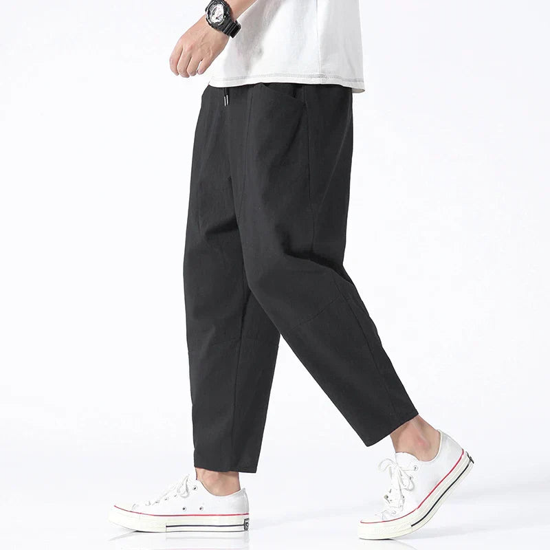 Men's Cropped Drawstring Pants Loose Fit Relaxed Modern
