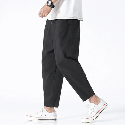 Men's Cropped Drawstring Pants Loose Fit Relaxed Modern
