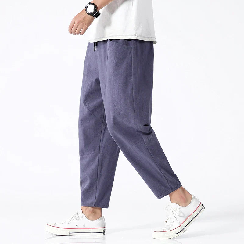 Men's Cropped Drawstring Pants Loose Fit Relaxed Modern