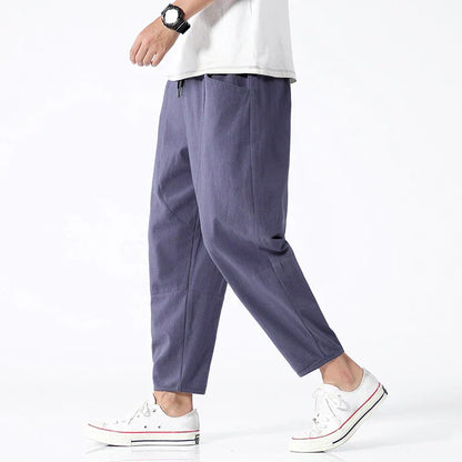 Men's Cropped Drawstring Pants Loose Fit Relaxed Modern