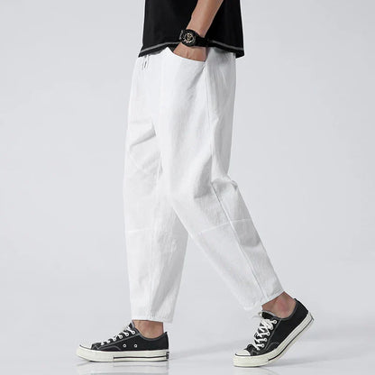 Men's Cropped Drawstring Pants Loose Fit Relaxed Modern