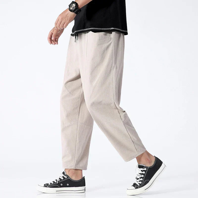 Men's Cropped Drawstring Pants Loose Fit Relaxed Modern