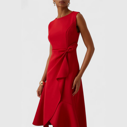 Women's Midi Dress with Asymmetric Draping Modern Elegance