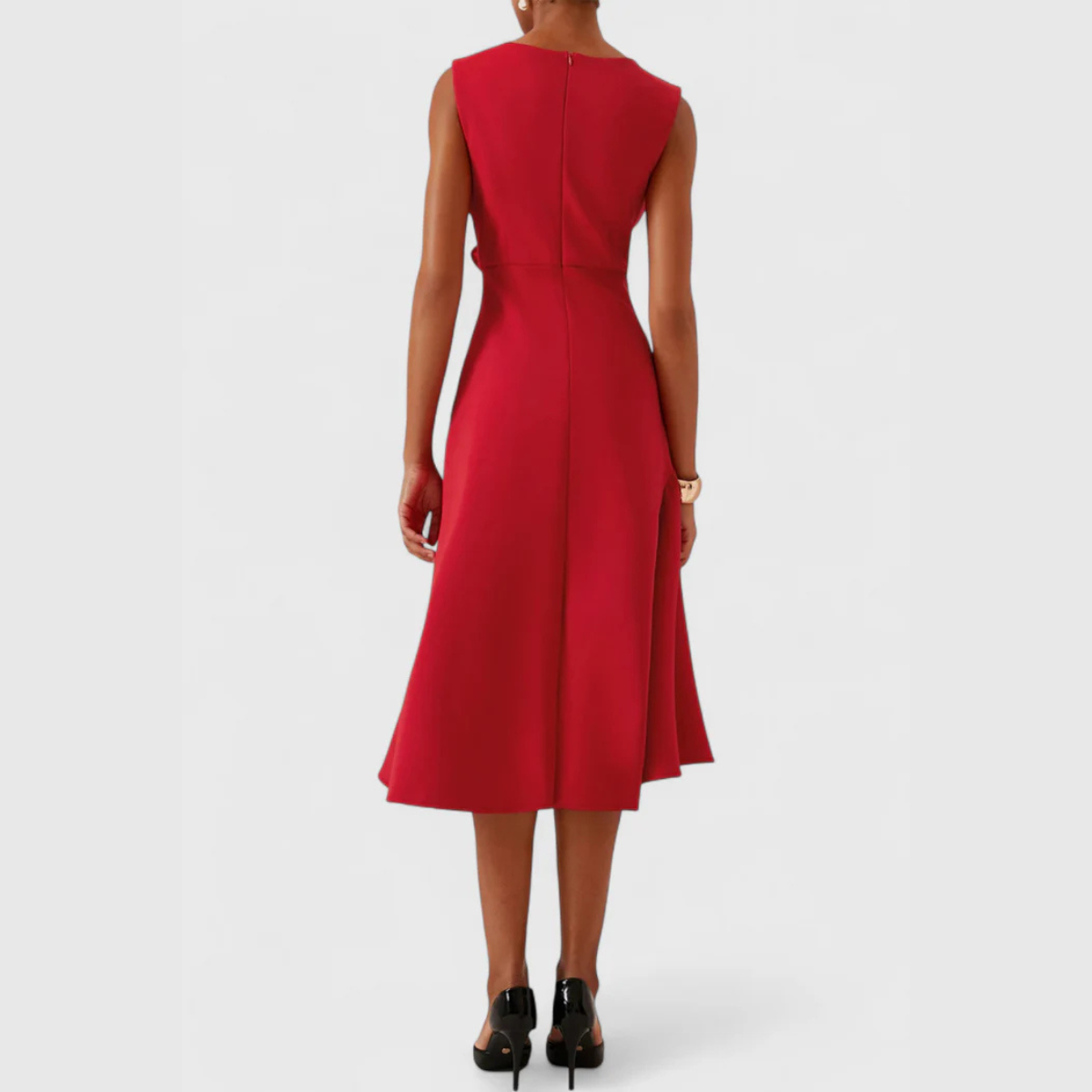 Women's Midi Dress with Asymmetric Draping Modern Elegance