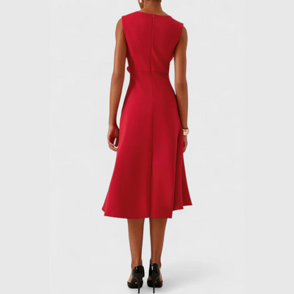 Women's Midi Dress with Asymmetric Draping Modern Elegance