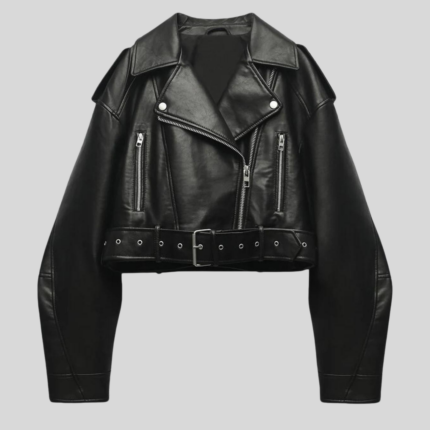 Da Donna Giacca Biker Cropped Con Cintura Strutturata