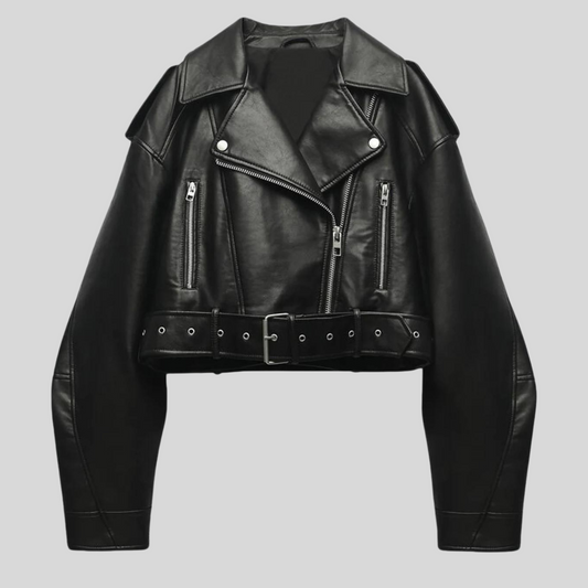 Da Donna Giacca Biker in Ecopelle con Cintura