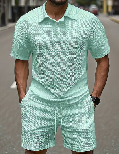Da Uomo Set Outfit con Polo Testurizzata e Shorts