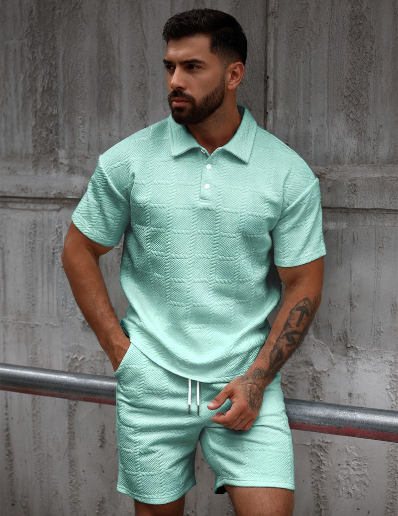 Da Uomo Set Outfit con Polo Testurizzata e Shorts