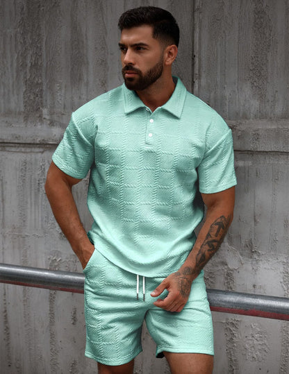 Da Uomo Set Outfit con Polo Testurizzata e Shorts
