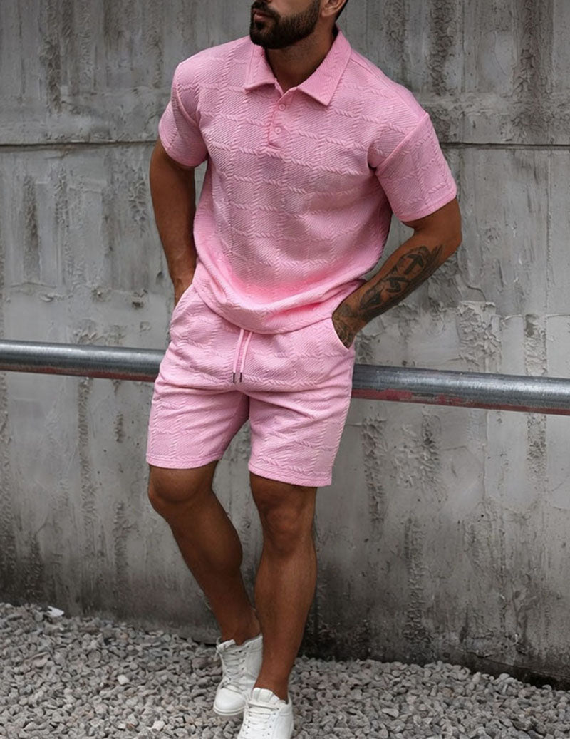 Da Uomo Set Outfit con Polo Testurizzata e Shorts