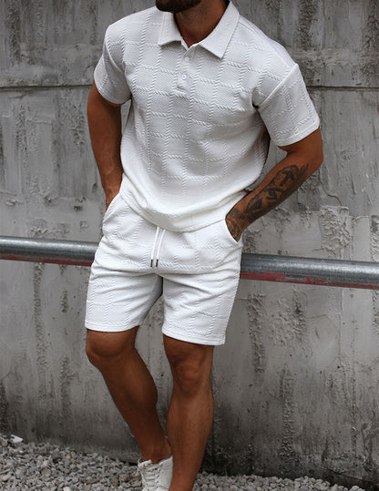 Da Uomo Set Outfit con Polo Testurizzata e Shorts
