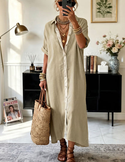 Da Donna Abito Camicia Maxi Oversize con Abbottonatura a Contrasto