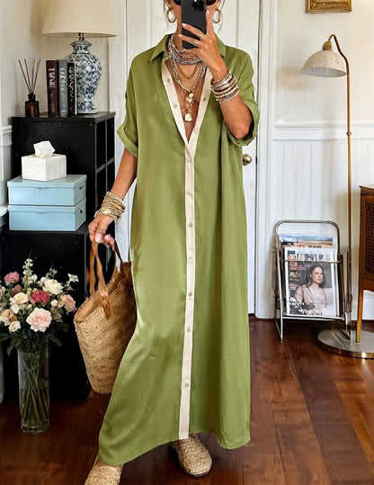 Da Donna Abito Camicia Maxi Oversize con Abbottonatura a Contrasto
