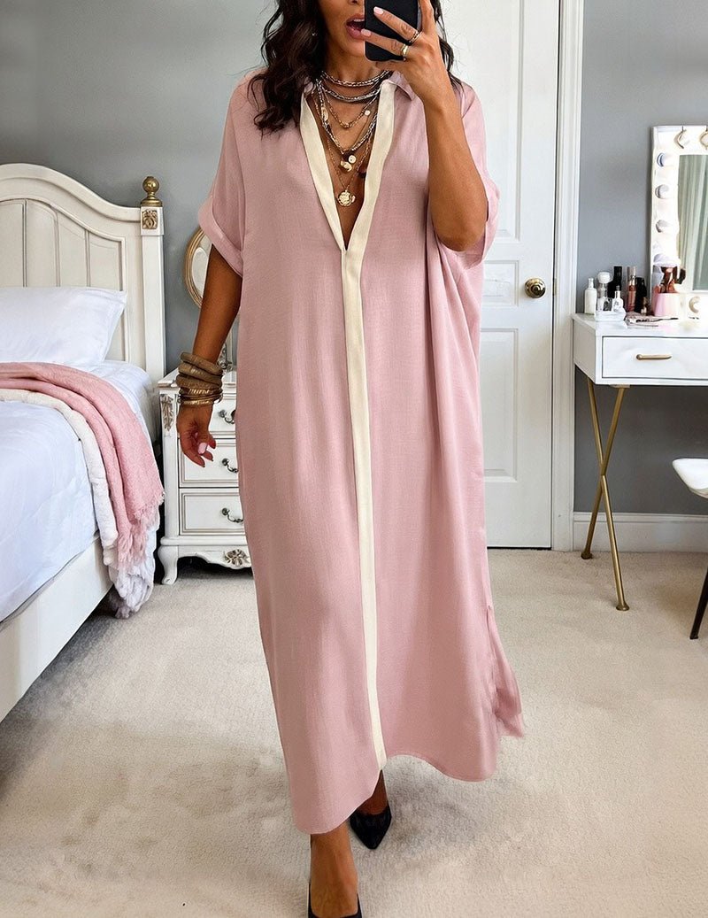 Da Donna Abito Camicia Maxi Oversize con Abbottonatura a Contrasto