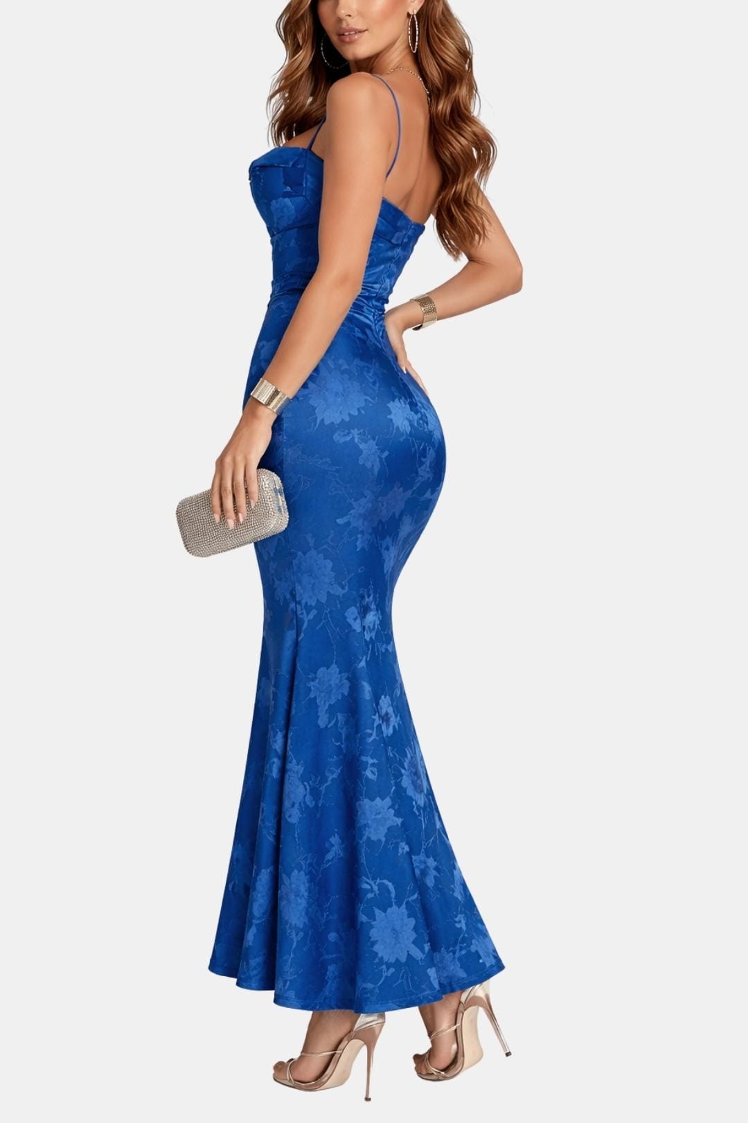 Da Donna Abito Maxi con Scollo Drappeggiato e Orlo a Coda di Pesce