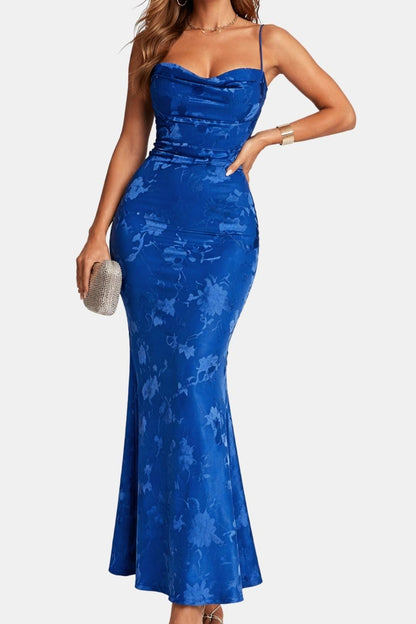 Da Donna Abito Maxi con Scollo Drappeggiato e Orlo a Coda di Pesce